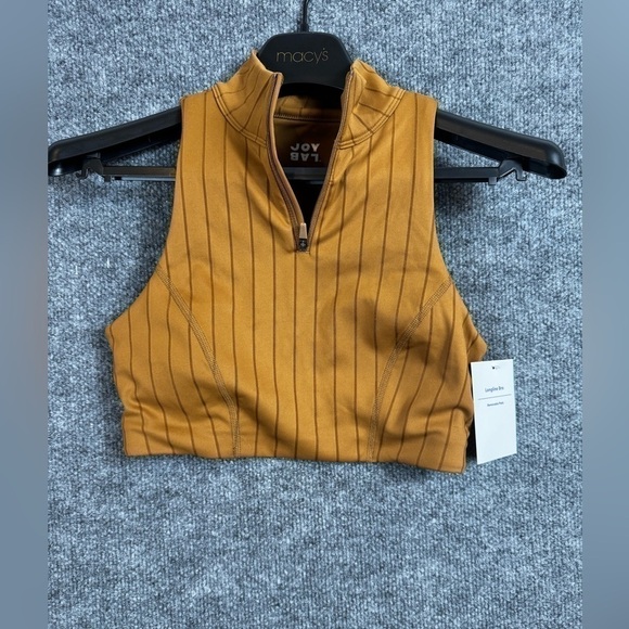 JoyLab Tops - Women’s brown Pinstripe JoyLab Zip Up Collared Brami Top - Size small - NWT